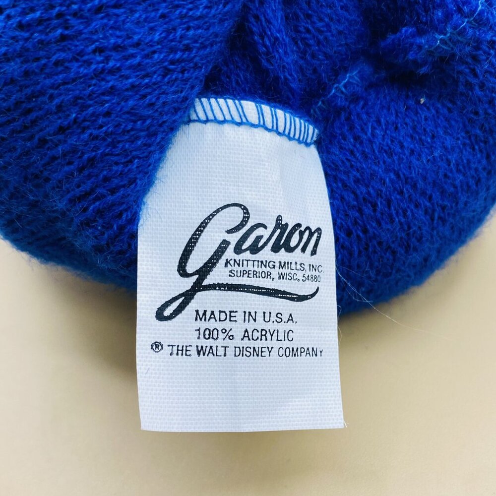 Vintage Garon Mickey Mouse Walt Disney Youth Beanie Cap Hat Pom Pom USA Blue Red - Picture 4 of 11